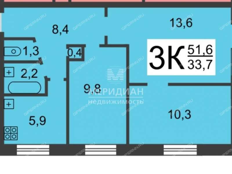 трёхкомнатная квартира на улице Федосеенко дом 28
