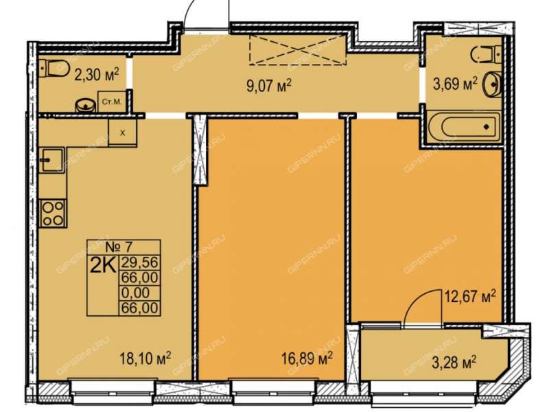 двухкомнатная квартира в границах улиц Страж Революции, Гвардейцев, 50-летия Победы, Евгения Никонова, 17